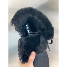 Prada Autumn And Winter Thick Soled Wool High Top Shoes Black