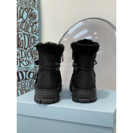 Prada Autumn And Winter Thick Soled Wool High Top Shoes Black