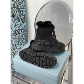 Prada Autumn And Winter Thick Soled Wool High Top Shoes Black