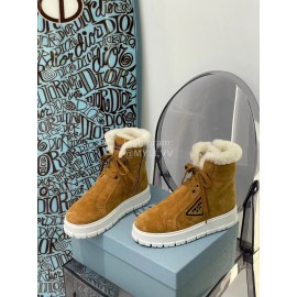 Prada Autumn And Winter Thick Soled Wool High Top Shoes Brown