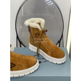 Prada Autumn And Winter Thick Soled Wool High Top Shoes Brown