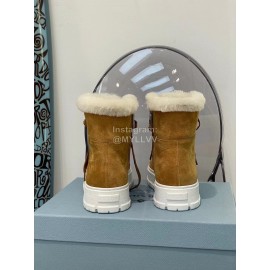 Prada Autumn And Winter Thick Soled Wool High Top Shoes Brown