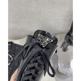 Prada Autumn Winter Leather Lace Up Long Boots For Women