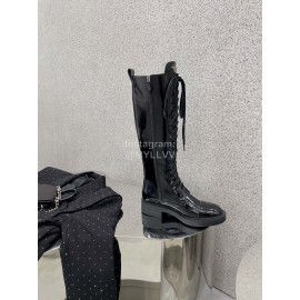 Prada Autumn Winter Leather Lace Up Long Boots For Women