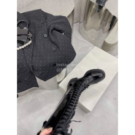 Prada Autumn Winter Leather Lace Up Long Boots For Women