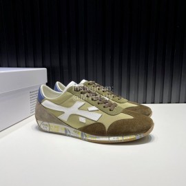 Premiata Vintage Leather Canvas Sneakers For Men Green