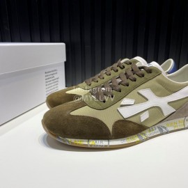 Premiata Vintage Leather Canvas Sneakers For Men Green