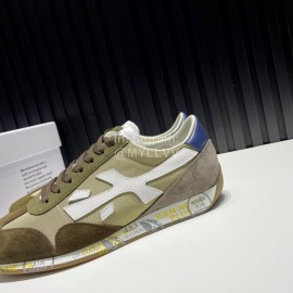 Premiata Vintage Leather Canvas Sneakers For Men Green