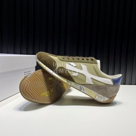 Premiata Vintage Leather Canvas Sneakers For Men Green