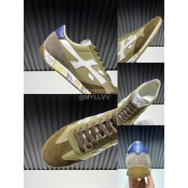 Premiata Vintage Leather Canvas Sneakers For Men Green