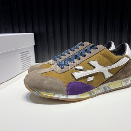 Premiata Vintage Leather Canvas Sneakers For Men Brown