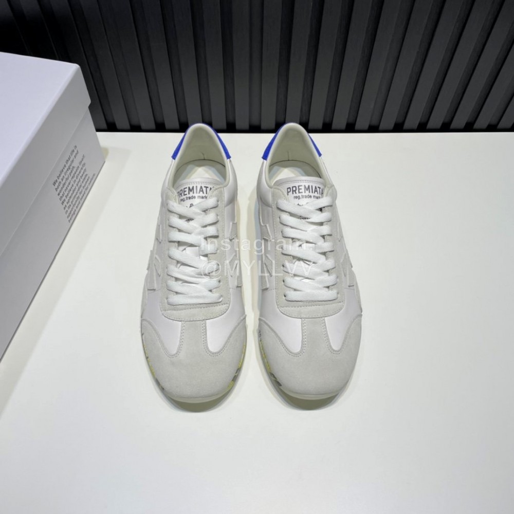 Premiata Vintage Leather Canvas Sneakers For Men White