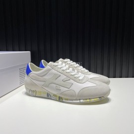 Premiata Vintage Leather Canvas Sneakers For Men White