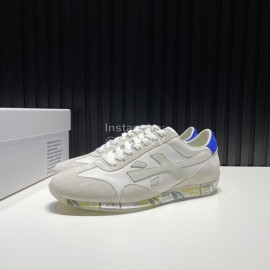 Premiata Vintage Leather Canvas Sneakers For Men White