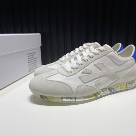 Premiata Vintage Leather Canvas Sneakers For Men White