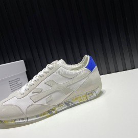 Premiata Vintage Leather Canvas Sneakers For Men White