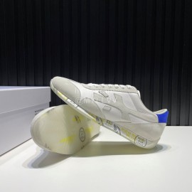 Premiata Vintage Leather Canvas Sneakers For Men White