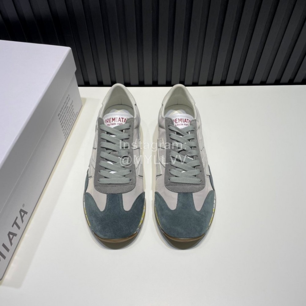Premiata Vintage Leather Canvas Sneakers For Men Gray