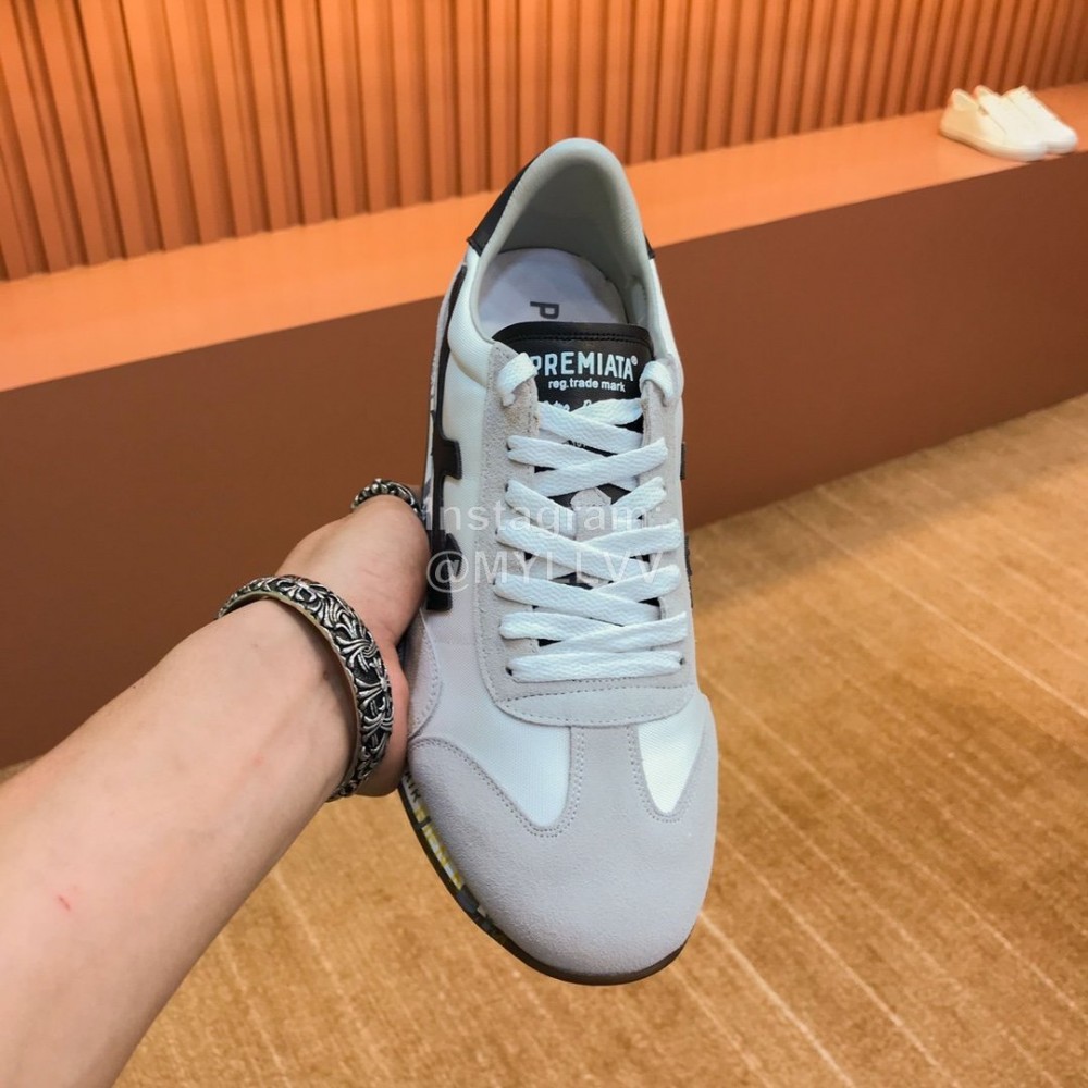 Premiata Vintage Cowhide Canvas Sneakers For Men Beige