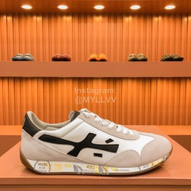 Premiata Vintage Cowhide Canvas Sneakers For Men Beige