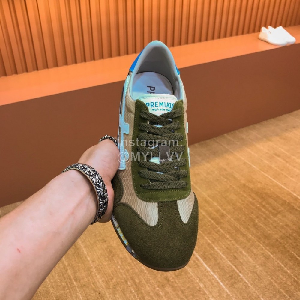 Premiata Vintage Cowhide Canvas Sneakers For Men Green