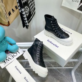 Proenza Schouler Sheepskin Thick Soled Lace Up Shoes For Women Black