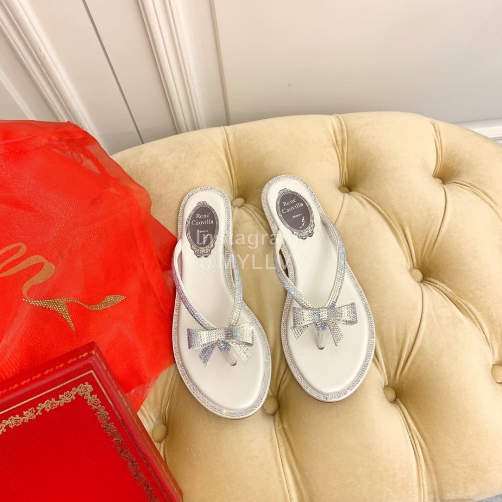 Rene Caovilla New Diamond Silk Bow Flip Flops For Women White