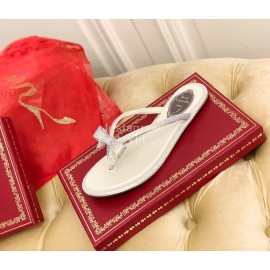 Rene Caovilla New Diamond Silk Bow Flip Flops For Women White