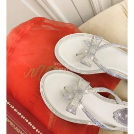 Rene Caovilla New Diamond Silk Bow Flip Flops For Women White