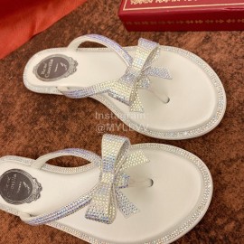 Rene Caovilla New Diamond Silk Bow Flip Flops For Women White