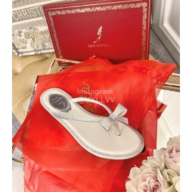 Rene Caovilla New Diamond Silk Bow Flip Flops For Women White