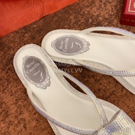 Rene Caovilla New Diamond Silk Bow Flip Flops For Women White