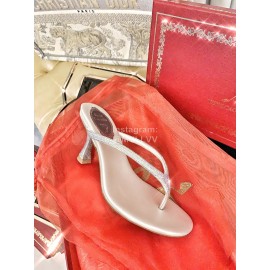 Rene Caovilla New Blingbling Diamond Silk High Heel Flip Flops For Women White