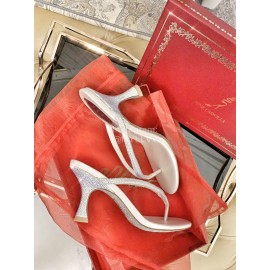 Rene Caovilla New Blingbling Diamond Silk High Heel Flip Flops For Women White