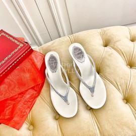 Rene Caovilla New Blingbling Diamond Silk High Heel Flip Flops For Women White