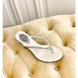 Rene Caovilla New Blingbling Diamond Silk High Heel Flip Flops For Women White