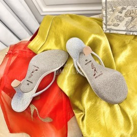 Rene Caovilla New Blingbling Diamond Silk High Heel Flip Flops For Women White