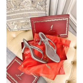 Rene Caovilla New Blingbling Diamond Silk High Heel Flip Flops For Women Gray