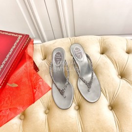 Rene Caovilla New Blingbling Diamond Silk High Heel Flip Flops For Women Gray