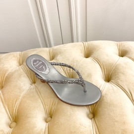 Rene Caovilla New Blingbling Diamond Silk High Heel Flip Flops For Women Gray