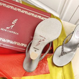 Rene Caovilla New Blingbling Diamond Silk High Heel Flip Flops For Women Gray