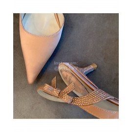 Rene Caovilla New Silk Sheepskin High Heel Sandals For Women Pink