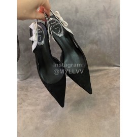 Rene Caovilla New Black Silk Bow Sheepskin High Heel Sandals For Women