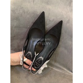 Rene Caovilla New Black Silk Bow Sheepskin High Heel Sandals For Women