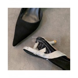 Rene Caovilla New Black Silk Bow Sheepskin High Heel Sandals For Women