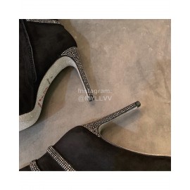 Rene Caovilla Autumn Winter New Black Suede High Heeled Boots For Women 