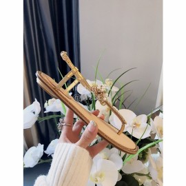 Rene Caovilla New Pearl Bow Sheepskin Flat Heel Sandals For Women Gold