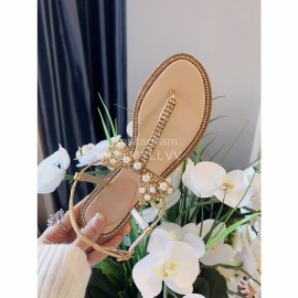 Rene Caovilla New Pearl Bow Sheepskin Flat Heel Sandals For Women Gold
