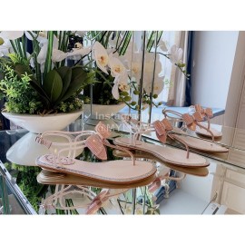 Rene Caovilla New Diamond Bow Sheepskin Flat Heel Sandals For Women Pink