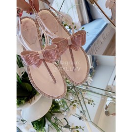 Rene Caovilla New Diamond Bow Sheepskin Flat Heel Sandals For Women Pink